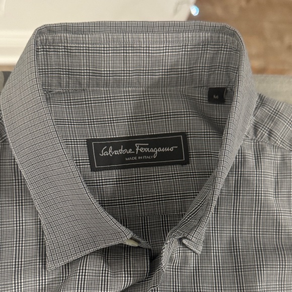 Salvatore Ferragamo Black and White Checkered Men's Shirt